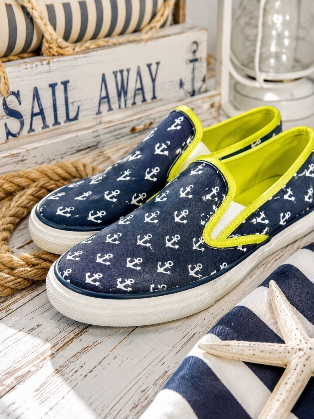 Sperry Top-Sider Mariner Navy Lime Anchors Slip On Sneaker Mules Size 6.5